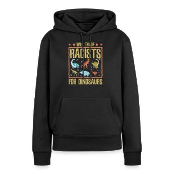 Dinosaure antiraciste - Sweat à capuche Premium bio Femme - noir - Devant - Julia (174cm)