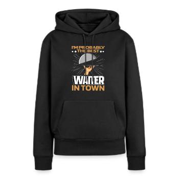 Serveur Serveuse Lustig - Sweat à capuche Premium bio Femme - noir - Devant - Julia (174cm)