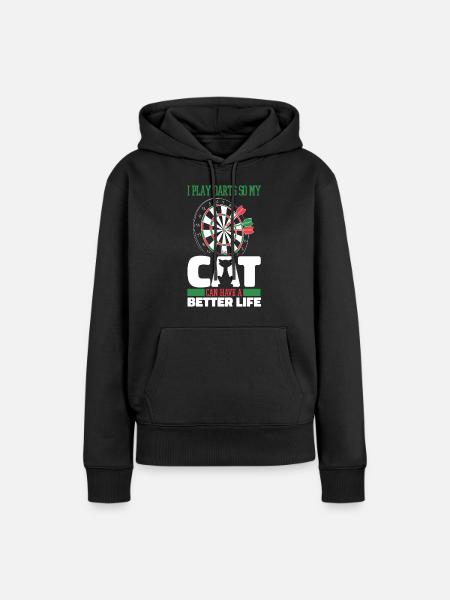 Dart Dartspieler Katze - Frauen Premium Bio Hoodie - Schwarz