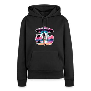 UFO-Entführung während der Sommerferien am Strand. - Frauen Premium Bio Hoodie - Schwarz - Vorne - Julia (174cm)
