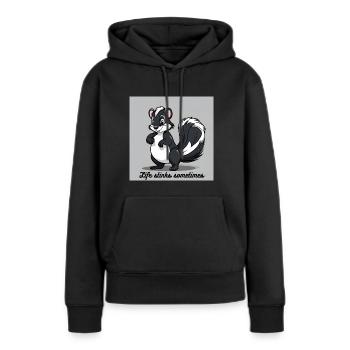 Stinktier "Life stinks sometimes" - Frauen Premium Bio Hoodie - Schwarz - Vorne - Julia (174cm)