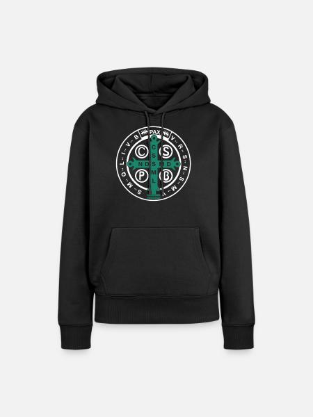 Medalla Religiosa Católica de San Benito - Sudadera con capucha prémium ecológica para mujer - negro