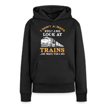 Trains, trains, amoureux des trains - Sweat à capuche Premium bio Femme - noir - Devant - Julia (174cm)