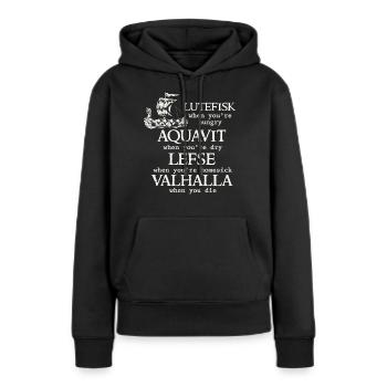 Poe scandinave, Viking, Lutéfisk - Sweat à capuche Premium bio Femme - noir - Devant - Julia (174cm)