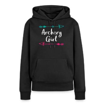 Bogenschießen, Bogenschütze, Bögen, Bogen - Frauen Premium Bio Hoodie - Schwarz - Vorne - Julia (174cm)