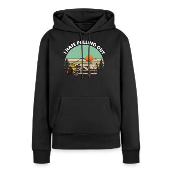 Camping, je déteste déménager, camping-car - Sweat à capuche Premium bio Femme - noir - Devant - Julia (174cm)