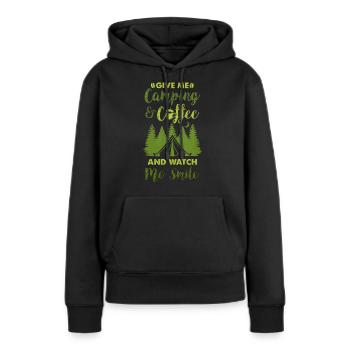 Camping et café, amateurs de plein air - Sweat à capuche Premium bio Femme - noir - Devant - Julia (174cm)