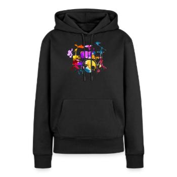 Schlagzeug, Schlagzeuger - Frauen Premium Bio Hoodie - Schwarz - Vorne - Julia (174cm)