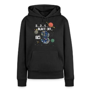 Blast Off J’ai 3 ans, 3ème anniversaire - Sweat à capuche Premium bio Femme - noir - Devant - Julia (174cm)