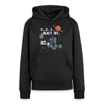 Blast Off J’ai 4 ans, 4ème anniversaire - Sweat à capuche Premium bio Femme - noir - Devant - Julia (174cm)