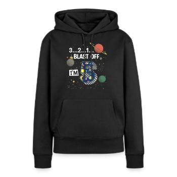 Blast Off J’ai 5 ans, 5ème anniversaire - Sweat à capuche Premium bio Femme - noir - Devant - Julia (174cm)