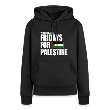 Free palestine fridays for palestine - Sweat à capuche Premium bio Femme - noir - Devant - Julia (174cm)