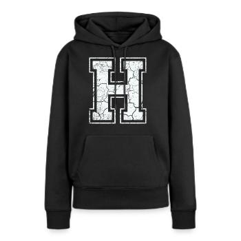 Un caractère H dans blanc in Used Look - Sweat à capuche Premium bio Femme - noir - Devant - Julia (174cm)