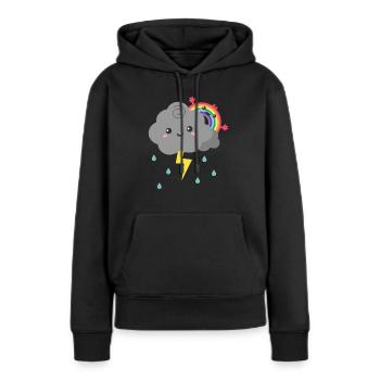 Netter Regenbogen, der sich hinter Gewitterwolke versteckt - Frauen Premium Bio Hoodie - Schwarz - Vorne - Julia (174cm)