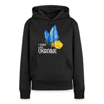 I stand with Ukraine - Frauen Premium Bio Hoodie - Schwarz - Vorne - Julia (174cm)