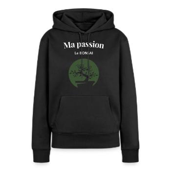 Ma passion le bonsaï - Sweat à capuche Premium bio Femme - noir - Devant - Julia (174cm)