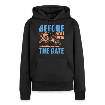 AVANT D’OUVRIR LA PORTE - Sweat à capuche Premium bio Femme - noir - Devant - Julia (174cm)