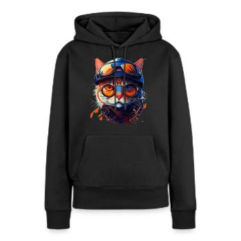 Haustier Stubentiger Gesicht mit Sonnenbrille - Frauen Premium Bio Hoodie - Schwarz - Vorne - Julia (174cm)