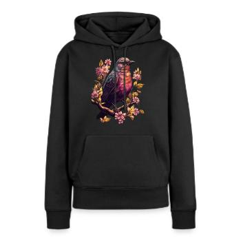 Frühling Sonne Vogel Blüten - Frauen Premium Bio Hoodie - Schwarz - Vorne - Julia (174cm)