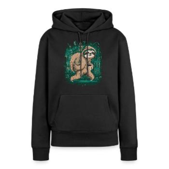 Promenade dans la jungle des paresseux - Sweat à capuche Premium bio Femme - noir - Devant - Julia (174cm)