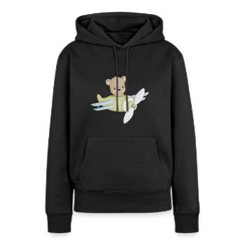 Ours dans l’avion - Sweat à capuche Premium bio Femme - noir - Devant - Julia (174cm)