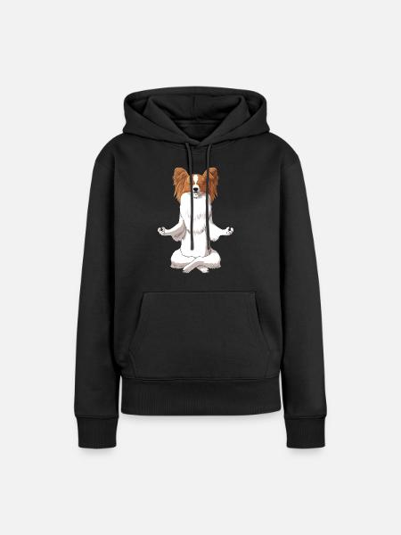 Meditating Papillon Dog - Women’s Premium Organic Hoodie - black