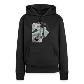 Chien museau curieux - Sweat à capuche Premium bio Femme - noir - Devant - Julia (174cm)