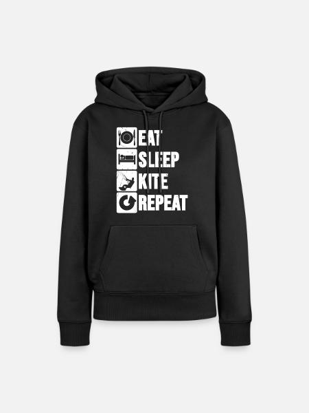 Mangia l'aquilone del sonno Ripetere divertente camicia kitesurf - Felpa con cappuccio ecologica premium da donna - nero