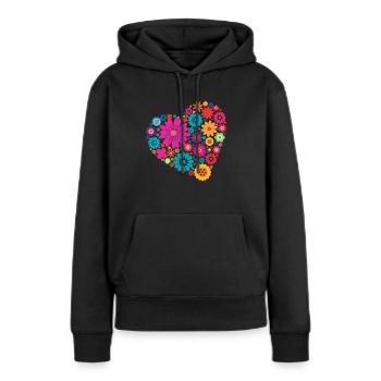Großes Herz aus bunten Blumen - Frauen Premium Bio Hoodie - Schwarz - Vorne - Julia (174cm)