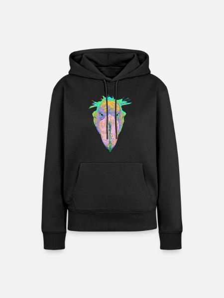 Bunter Splash Vogel Schuhschnabel - Frauen Premium Bio Hoodie - Schwarz