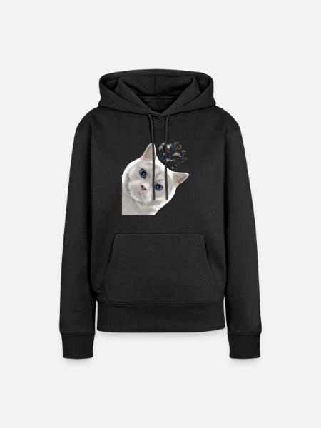 Funny Curious White British Shorthair Cat - Women’s Premium Organic Hoodie - black