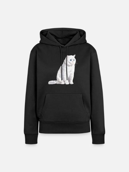 Sitting White British Shorthair Cat - Women’s Premium Organic Hoodie - black
