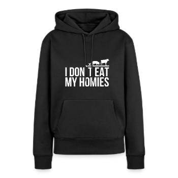 Je ne mange pas mes homies - Végétalien - Sweat à capuche Premium bio Femme - noir - Devant - Julia (174cm)