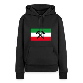 NRW Flagge Bergbau - Frauen Premium Bio Hoodie - Schwarz - Vorne - Julia (174cm)