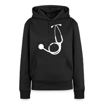 Le stéthoscope | Stethoscope white - Sweat à capuche Premium bio Femme - noir - Devant - Julia (174cm)