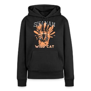 Shaman wild cat - Sweat à capuche Premium bio Femme - noir - Devant - Julia (174cm)