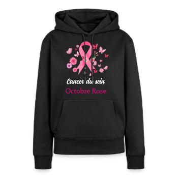 Ruban rose ctobre cancer du sein - Sweat à capuche Premium bio Femme - noir - Devant - Julia (174cm)