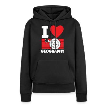 J’adore géographie Géographie Profession Géographie Géographie - Sweat à capuche Premium bio Femme - noir - Devant - Julia (174cm)