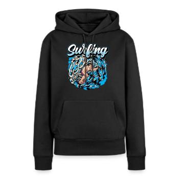 Surf Surf Surf Surf Surf Surfer - Sweat à capuche Premium bio Femme - noir - Devant - Julia (174cm)