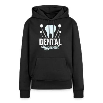 Équipe d’hygiénistes dentaires Dentiste hygiéniste dentaire - Sweat à capuche Premium bio Femme - noir - Devant - Julia (174cm)