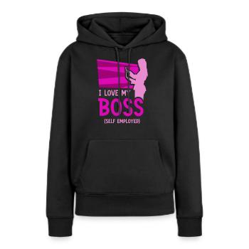 J’aime mon patron indépendant freelance - Sweat à capuche Premium bio Femme - noir - Devant - Julia (174cm)