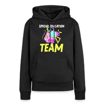 Équipe d’éducation de l’enfance en difficulté Profession d’enseignant en éducation de l’enfance en difficulté - Sweat à capuche Premium bio Femme - noir - Devant - Julia (174cm)
