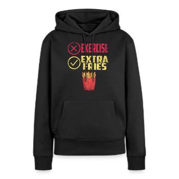 Übung Extra Pommes Exercice Extra Frites Fitness - Sweat à capuche Premium bio Femme - noir - Devant - Julia (174cm)