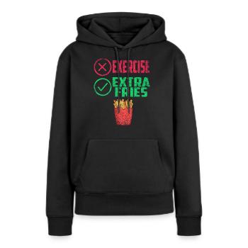 Übung Extra Pommes Exercice Extra Frites Fitness - Sweat à capuche Premium bio Femme - noir - Devant - Julia (174cm)
