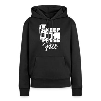 Liberté de la presse Liberté de la presse - Sweat à capuche Premium bio Femme - noir - Devant - Julia (174cm)