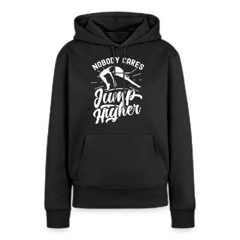 Personne ne s’en soucie Sauter plus haut Saut en hauteur - Sweat à capuche Premium bio Femme - noir - Devant - Julia (174cm)