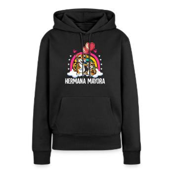 Grande sœur Tigre - Sweat à capuche Premium bio Femme - noir - Devant - Julia (174cm)