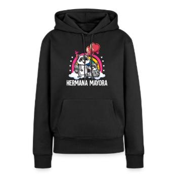 Große Schwester Waschbär - Frauen Premium Bio Hoodie - Schwarz - Vorne - Julia (174cm)