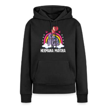 Große Schwester Nilpferd - Frauen Premium Bio Hoodie - Schwarz - Vorne - Julia (174cm)