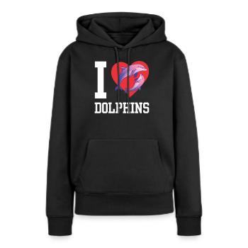 J’aime les dauphins dauphins dauphins dauphins - Sweat à capuche Premium bio Femme - noir - Devant - Julia (174cm)